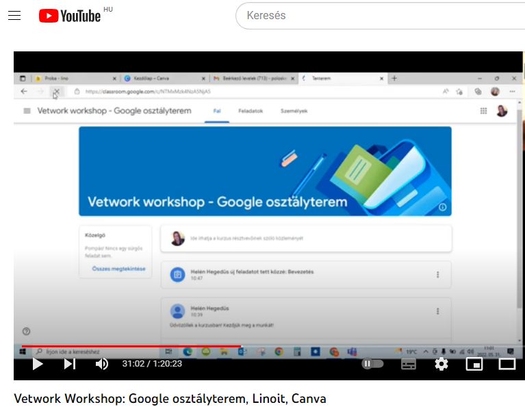 Youtube video Canva, Google Osztályterem, Linoit