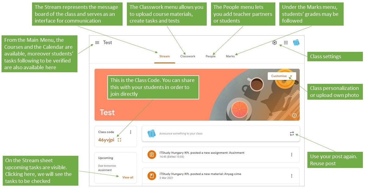 google classroom course interface