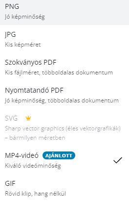 Canva mentési formátumok