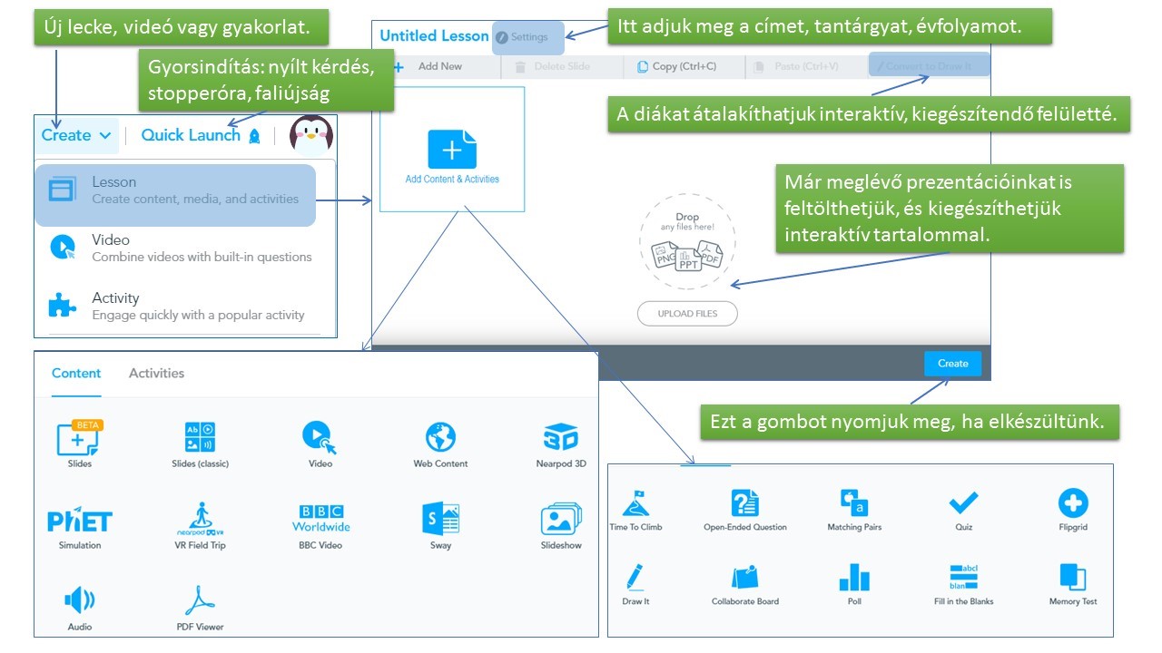 A Nearpod kezelőfelülete