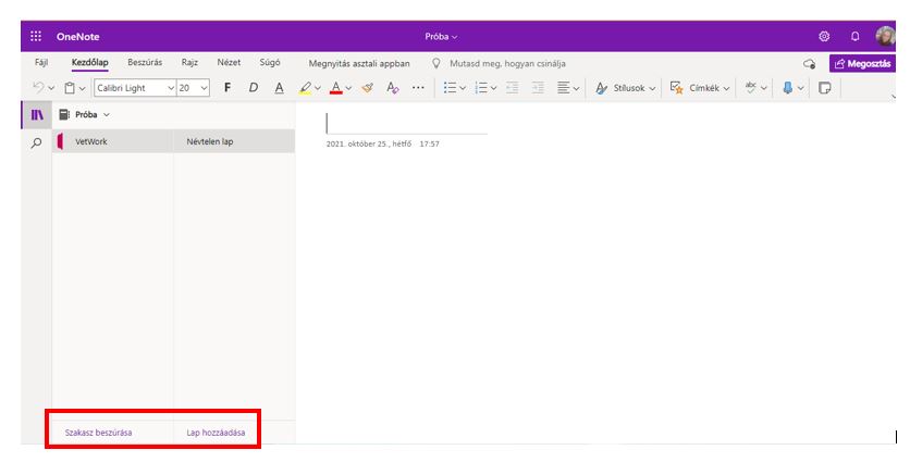 OneNote alkalmazás