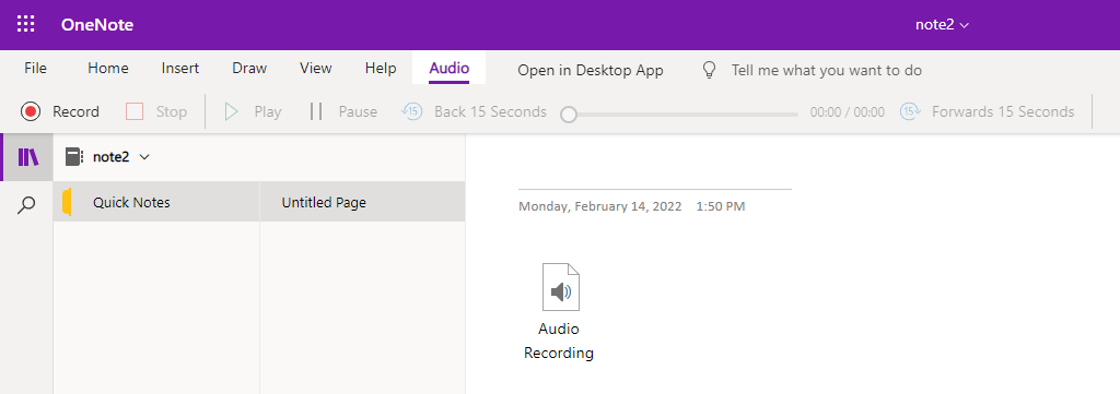 onenote audio recording