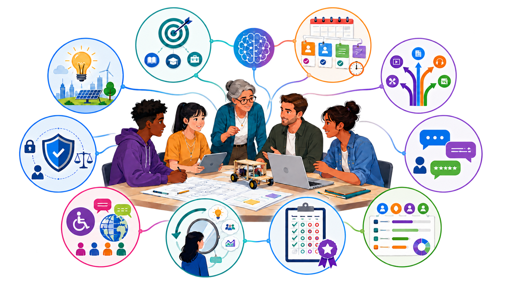 Insegnanti che progettano attività collaborative con strumenti supportati dall'IA