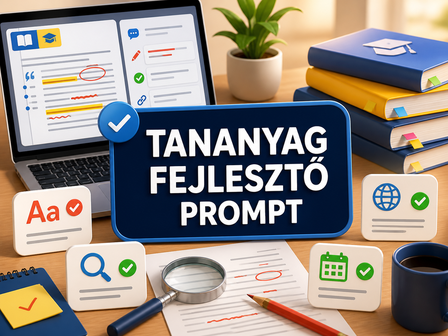 Tananyag fejlesztő prompt – szakmai és nyelvi lektorálást szemléltető borítókép